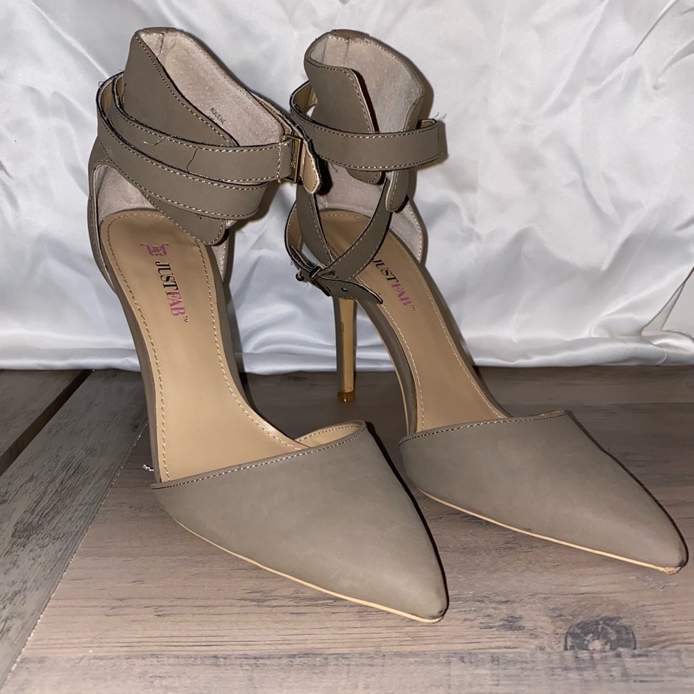 Beige Adjustable Ankle Pointed Heels